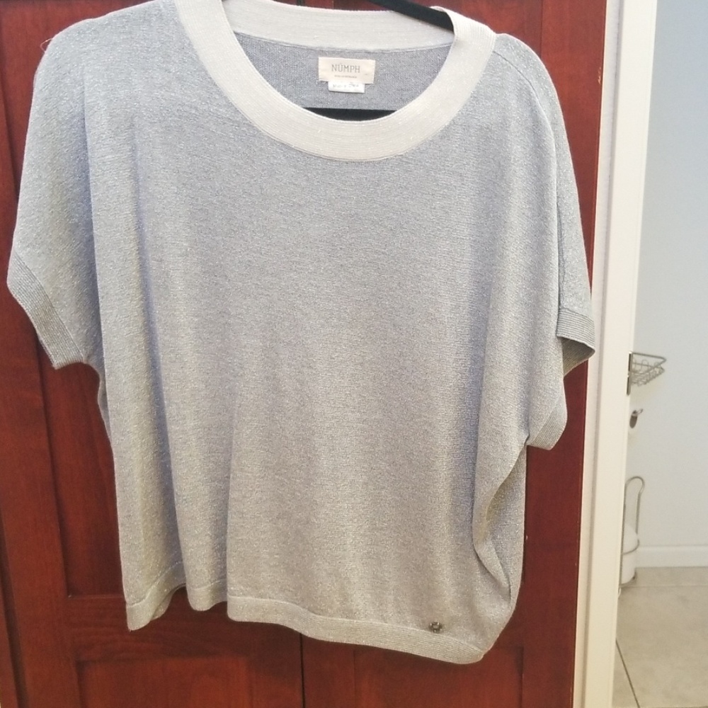 Metallic silver  short sleeve shirt Anthro m